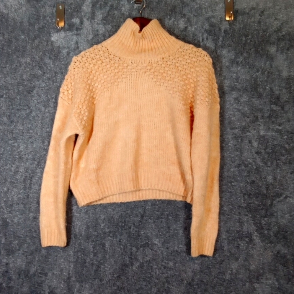 Free People Bradly Cropped Sweater Mockneck Textured Knit Pullover Small